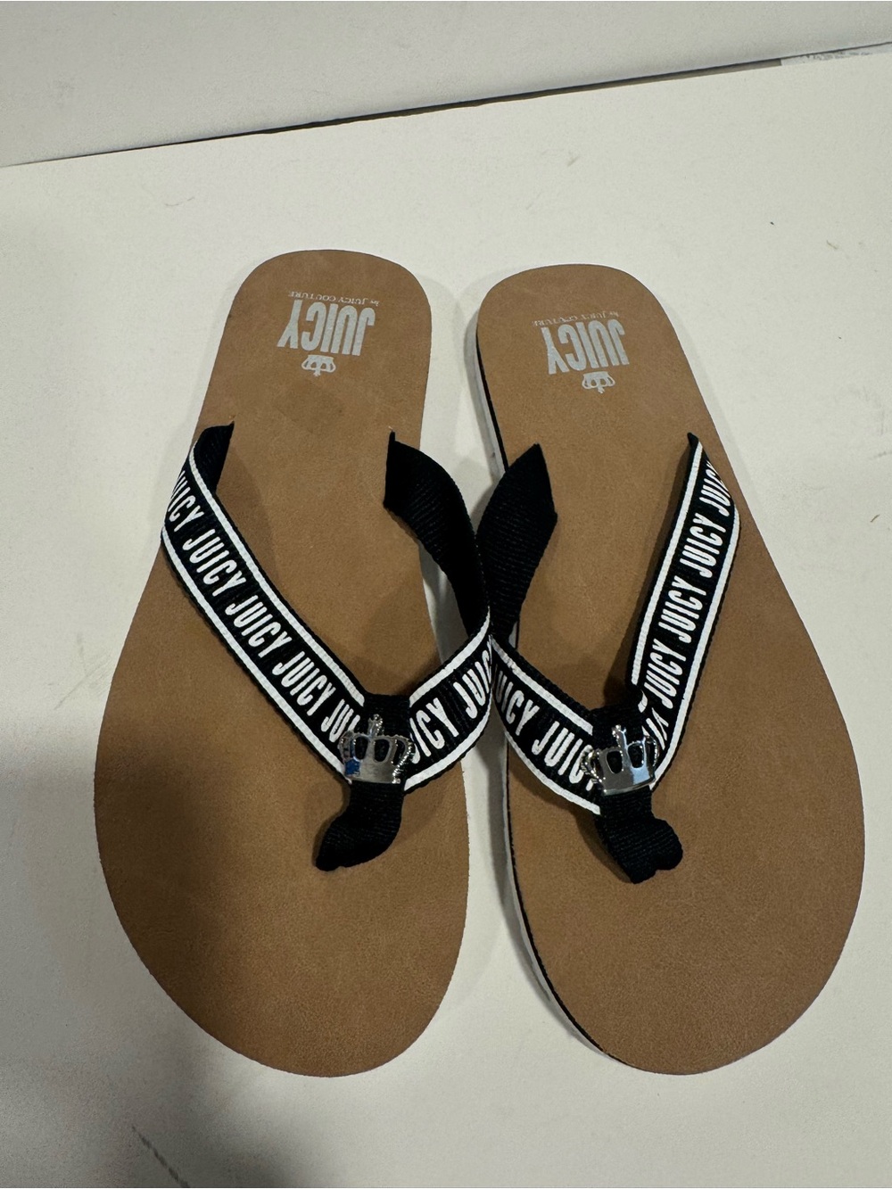 Juicy Couture J-Stargazer Flip Flop Sandals Women’s Size 7 Black Logo Y2K